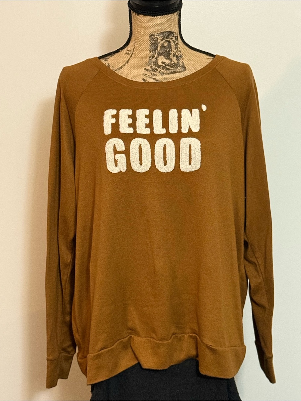 Secret Treasures Brown Crewneck Sweater with White Feelin' Good Graphic